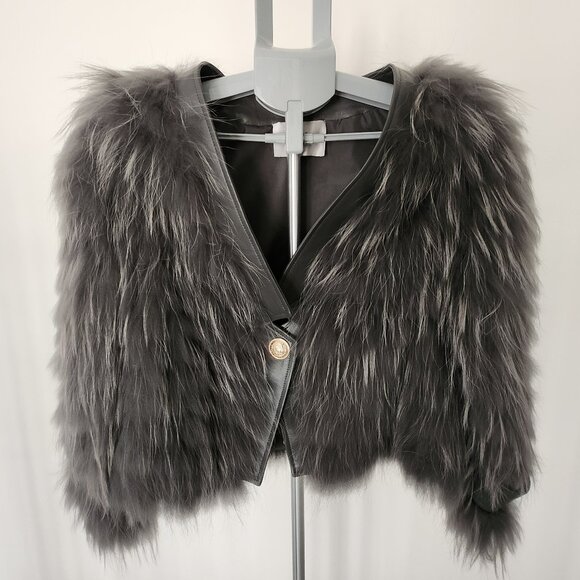 Maxa Mara Grey Fur Jacket With Leather Size Small - Picture 3 of 10